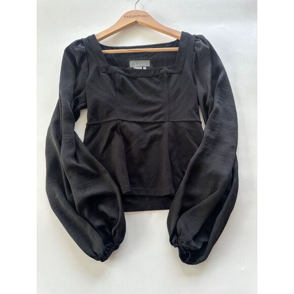 Anthropologie Allende Black Puff Sleeve Square Neck Top Blouse Small - Picture 2 of 7